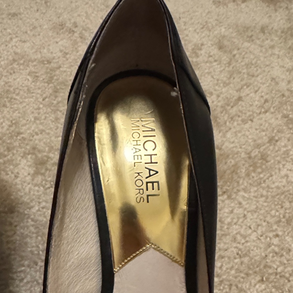Michael Kors Black Peep Toe Heels with Gold Accent - Picture 6 of 7